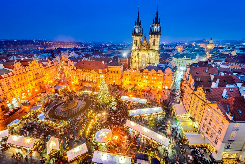 布拉格的圣诞市场鸟瞰图
